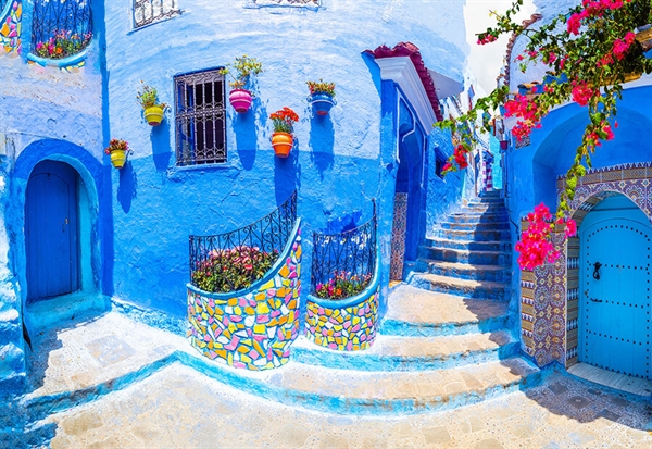 Turquoise Street i Chefchaouen, Marocko