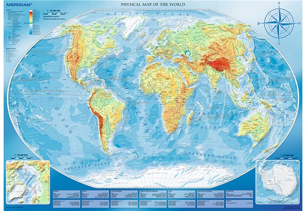 Stor fysisk karta över världen